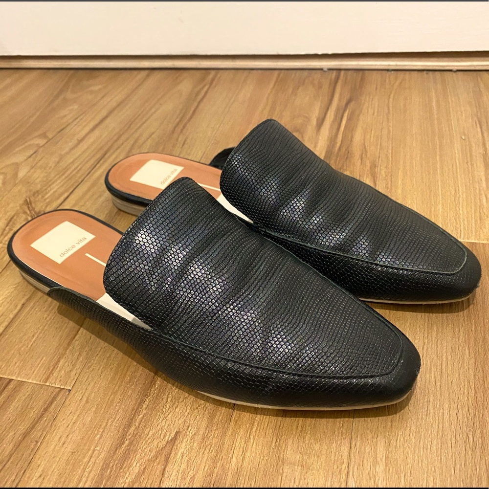 Dolce Vita Black Textured Leather Mules